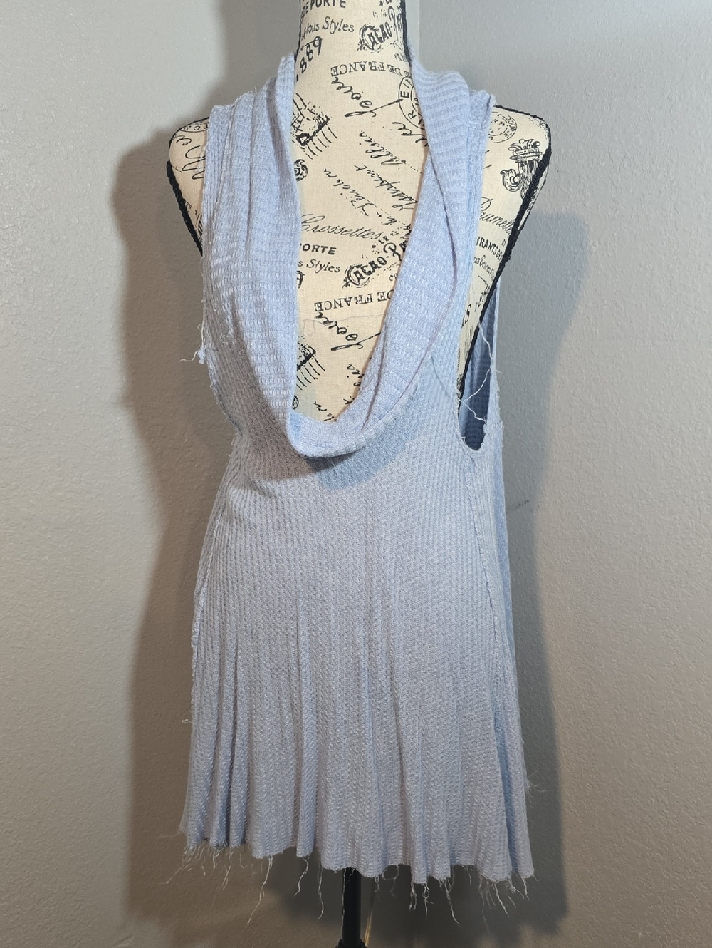 Free People - Pale Blue Knit Cowl-Neck Dress